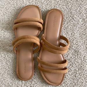 Tan Flat Slide Sandals